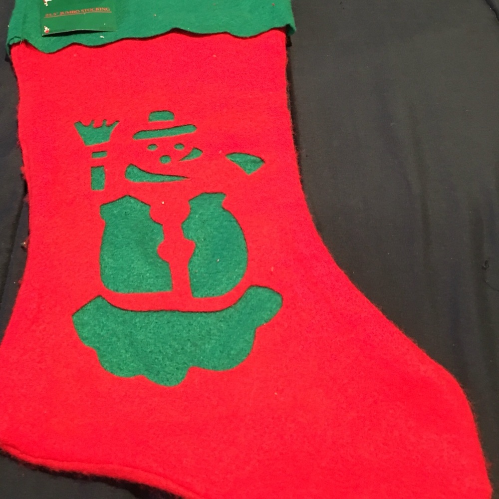 Jumbo
Chistmas Red green Felt Stocking
25.5”
Green Snowman insert
New With tag